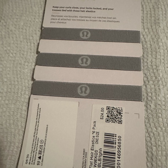 Lululemon NWT Hair Ties - Flat Hair Elastics - 6 pk (3 black & 3 grey) - Picture 2 of 3